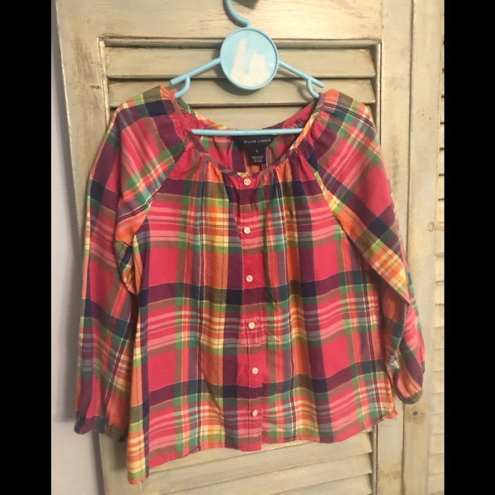 Ralph Lauren girls plaid long sleeve top size 6